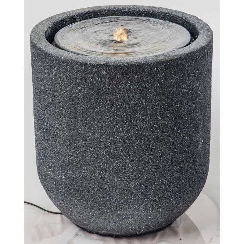 HEISSNER Fuente de terraza con LED cilíndrica negra 41x41x45 cm 
