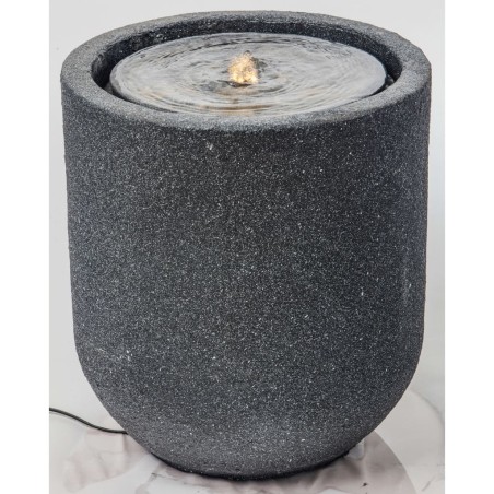 HEISSNER Fuente de terraza con LED cilíndrica negra 41x41x45 cm 