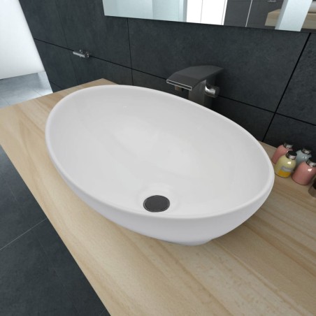 vidaXL Lavabo ovalado de cerámica blanco 40x33 cm  