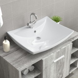 vidaXL Lavabo de cerámica rectangular con orificio de grifo y desagüe 