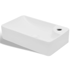 vidaXL Lavabo de cerámica con orificio de grifo y desagüe blanco