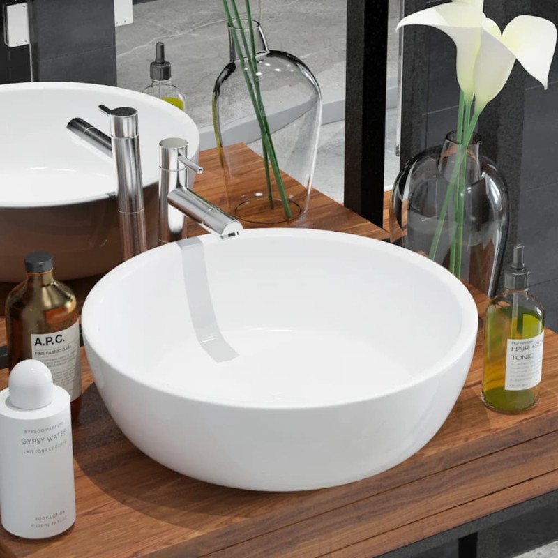 vidaXL Lavabo redondo de cerámica blanco 42x12 cm vidaXL Lavabo redondo de cerámica blanco 42x12 cm