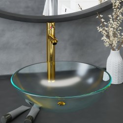 vidaXL Lavabo con grifo y tapón pulsador cristal templado esmerilado