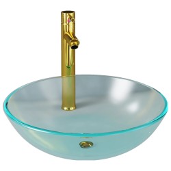 vidaXL Lavabo con grifo y tapón pulsador cristal templado esmerilado