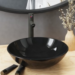 vidaXL Lavabo y grifo tapón pulsador cristal templado negro