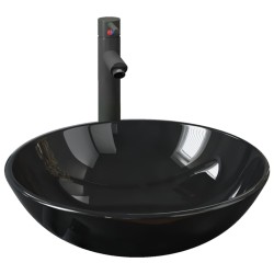 vidaXL Lavabo y grifo tapón pulsador cristal templado negro