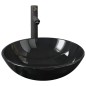 vidaXL Lavabo y grifo tapón pulsador cristal templado negro vidaXL Lavabo y grifo tapón pulsador cristal templado negro
