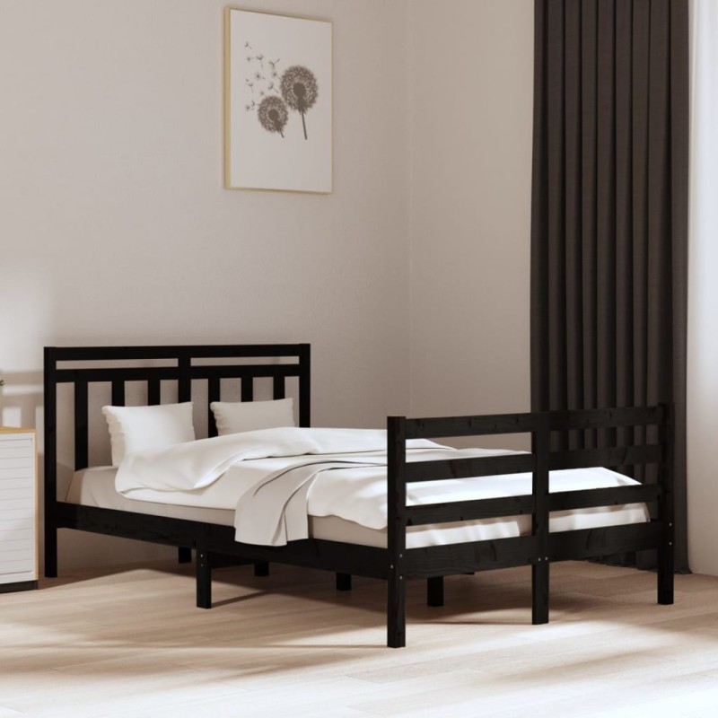 vidaXL Estructura de cama doble madera maciza negro 135x190 cm