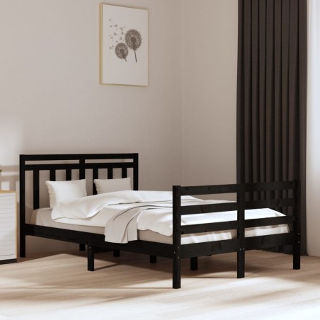 vidaXL Estructura de cama doble madera maciza negro 135x190 cm