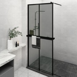 vidaXL Mampara ducha con estante vidrio ESG y aluminio negro 90x195 cm