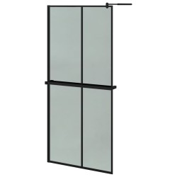 vidaXL Mampara ducha con estante vidrio ESG y aluminio negro 90x195 cm