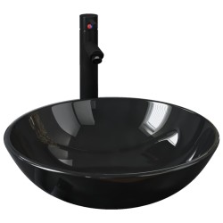 vidaXL Lavabo y grifo tapón pulsador cristal templado negro