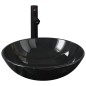 vidaXL Lavabo y grifo tapón pulsador cristal templado negro vidaXL Lavabo y grifo tapón pulsador cristal templado negro