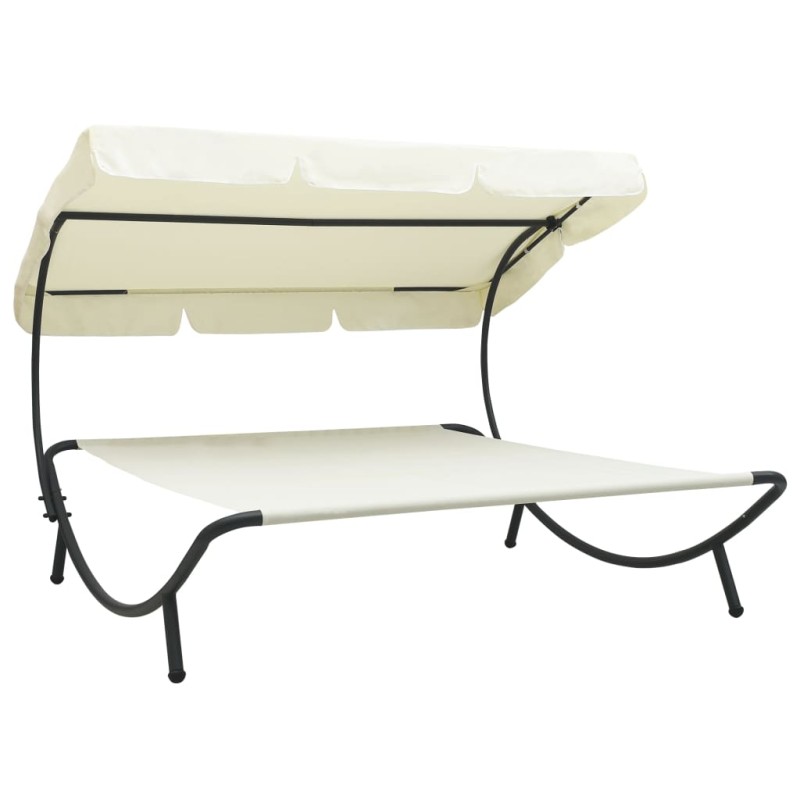 vidaXL Tumbona doble de jardín con toldo blanco crema vidaXL Tumbona doble de jardín con toldo blanco crema