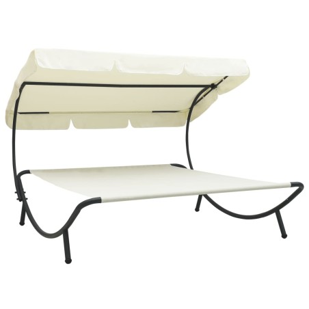 vidaXL Tumbona doble de jardín con toldo blanco crema