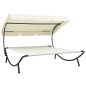 vidaXL Tumbona doble de jardín con toldo blanco crema vidaXL Tumbona doble de jardín con toldo blanco crema