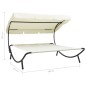 vidaXL Tumbona doble de jardín con toldo blanco crema vidaXL Tumbona doble de jardín con toldo blanco crema
