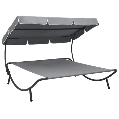 vidaXL Tumbona de jardín con toldo gris