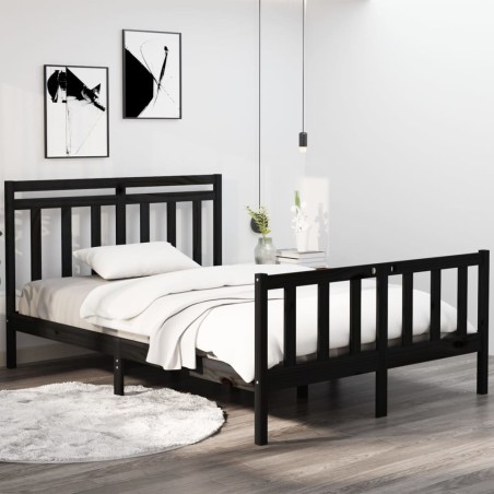 vidaXL Estructura de cama de madera maciza negra 140x190 cm