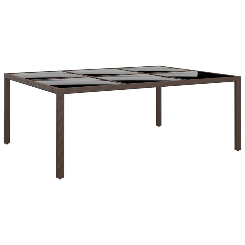 vidaXL Mesa de jardín superficie de vidrio ratán marrón 200x150x75 cm
