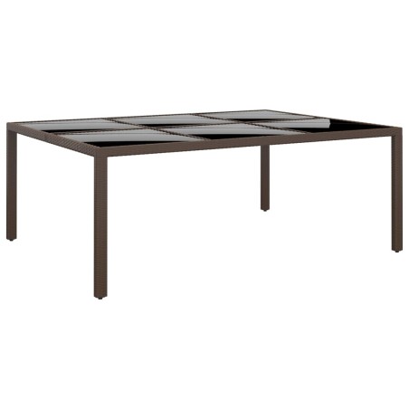 vidaXL Mesa de jardín superficie de vidrio ratán marrón 200x150x75 cm