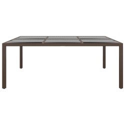 vidaXL Mesa de jardín superficie de vidrio ratán marrón 200x150x75 cm