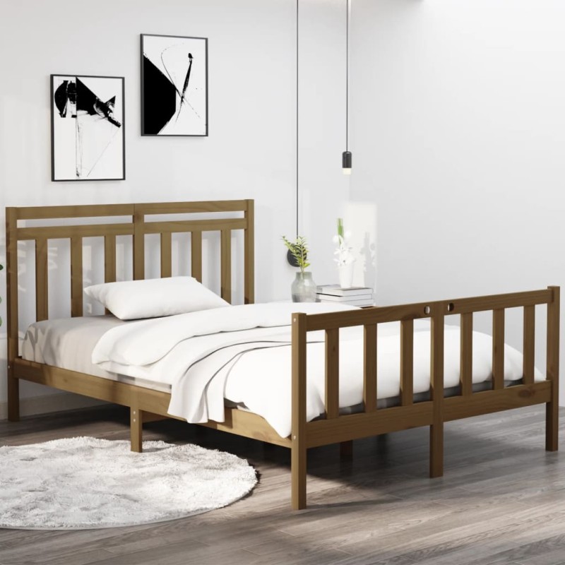 vidaXL Estructura cama madera maciza doble pequeña marrón 120x190 cm vidaXL Estructura cama madera maciza doble pequeña marrón 120x190 cm