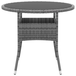 vidaXL Mesa de jardín vidrio templado y ratán sintético gris Ø80x75 cm