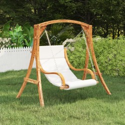 vidaXL Silla columpio con cojín crema madera curvada acabado de teca
