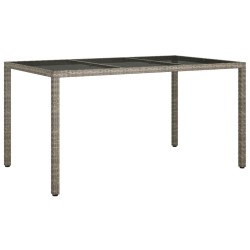 vidaXL Mesa jardín vidrio templado ratán sintético 150x90x75 cm gris