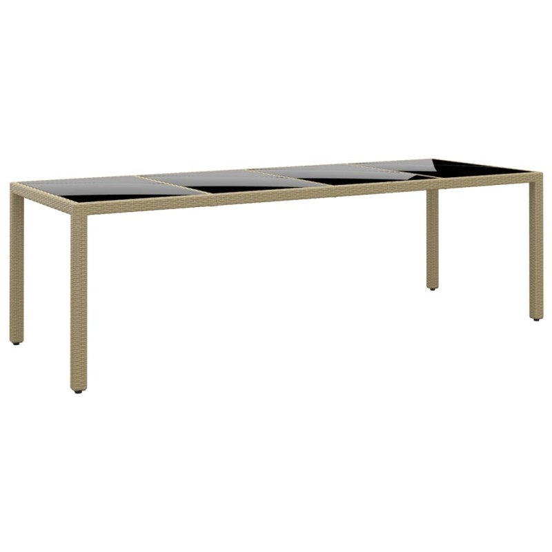 vidaXL Mesa de jardín superficie de vidrio ratán sintético beige