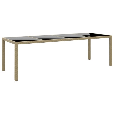 vidaXL Mesa de jardín superficie de vidrio ratán sintético beige