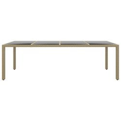 vidaXL Mesa de jardín superficie de vidrio ratán sintético beige