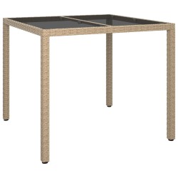 vidaXL Mesa jardín vidrio templado ratán sintético 90x90x75 cm gris