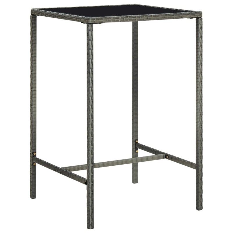 vidaXL Mesa alta de jardín ratán sintético y vidrio gris 70x70x110 cm vidaXL Mesa alta de jardín ratán sintético y vidrio gris 70x70x110 cm