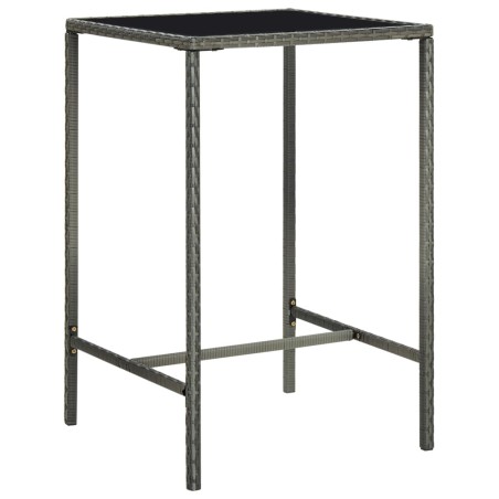 vidaXL Mesa alta de jardín ratán sintético y vidrio gris 70x70x110 cm