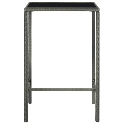 vidaXL Mesa alta de jardín ratán sintético y vidrio gris 70x70x110 cm