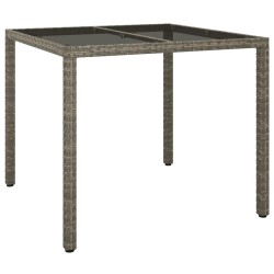 vidaXL Mesa jardín vidrio templado ratán sintético 90x90x75 cm gris