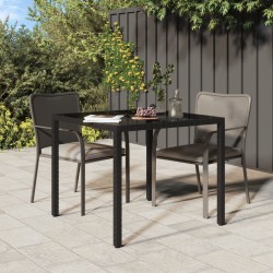 vidaXL Mesa jardín vidrio templado ratán sintético 90x90x75 cm negro