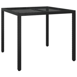 vidaXL Mesa jardín vidrio templado ratán sintético 90x90x75 cm negro