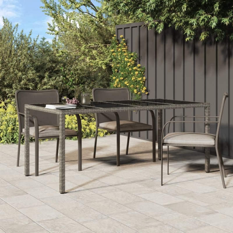 vidaXL Mesa jardín vidrio templado ratán sintético gris 190x90x75 cm vidaXL Mesa jardín vidrio templado ratán sintético gris 190x90x75 cm