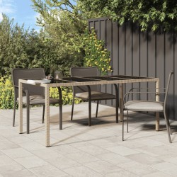 vidaXL Mesa jardín vidrio templado ratán sintético beige 190x90x75 cm