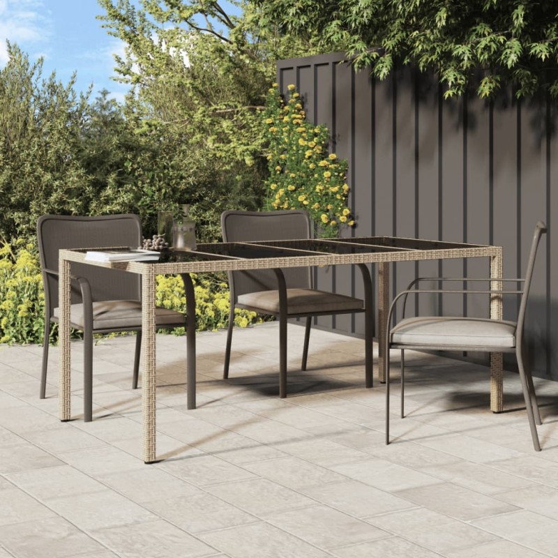 vidaXL Mesa jardín vidrio templado ratán sintético beige 190x90x75 cm