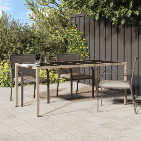 vidaXL Mesa jardín vidrio templado ratán sintético beige 190x90x75 cm