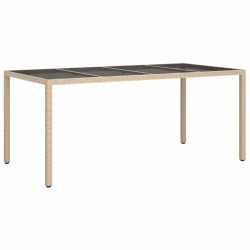 vidaXL Mesa jardín vidrio templado ratán sintético beige 190x90x75 cm