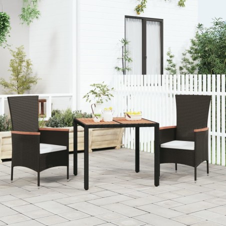 vidaXL Mesa de jardín ratán PE negro y superficie madera maciza acacia