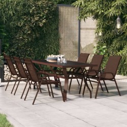 vidaXL Mesa de jardín acero y vidrio marrón y negro 180x80x70 cm