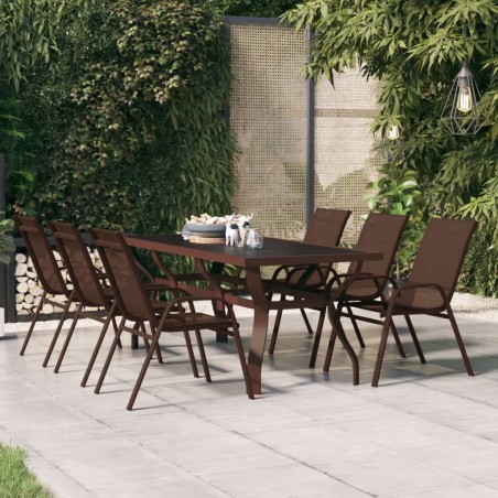 vidaXL Mesa de jardín acero y vidrio marrón y negro 180x80x70 cm