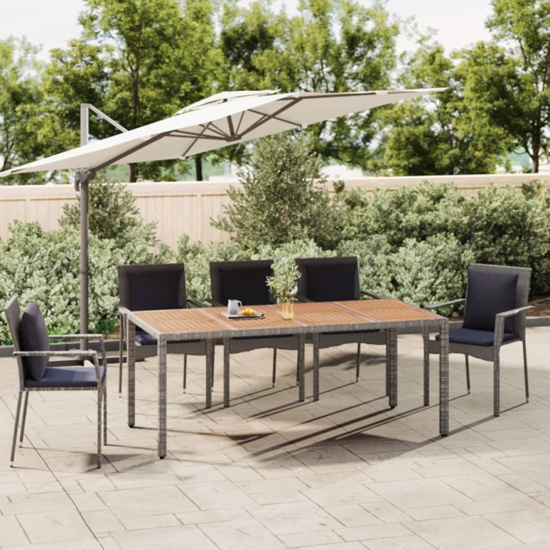 vidaXL Mesa de jardín ratán PE gris y superficie madera maciza acacia vidaXL Mesa de jardín ratán PE gris y superficie madera maciza acacia
