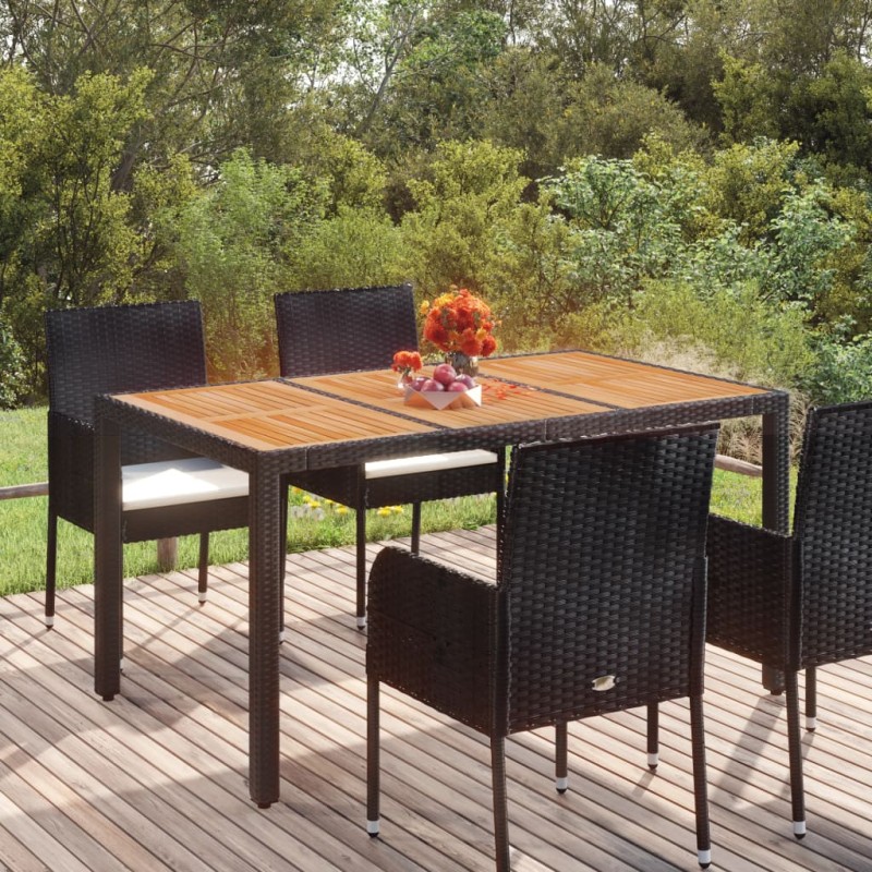 vidaXL Mesa de jardín superficie de madera ratán PE negro 150x90x75 cm vidaXL Mesa de jardín superficie de madera ratán PE negro 150x90x75 cm